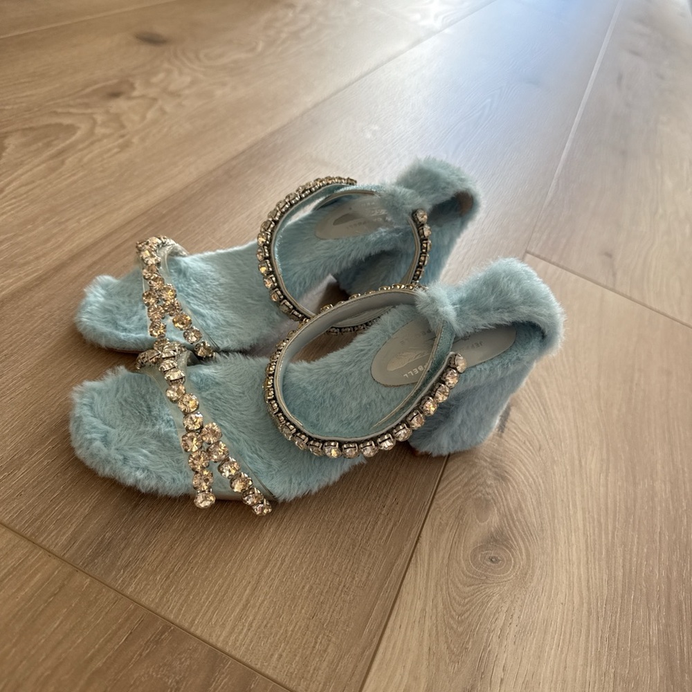 Jeffrey Campbell Blue Furry Sandals with Rhinestones